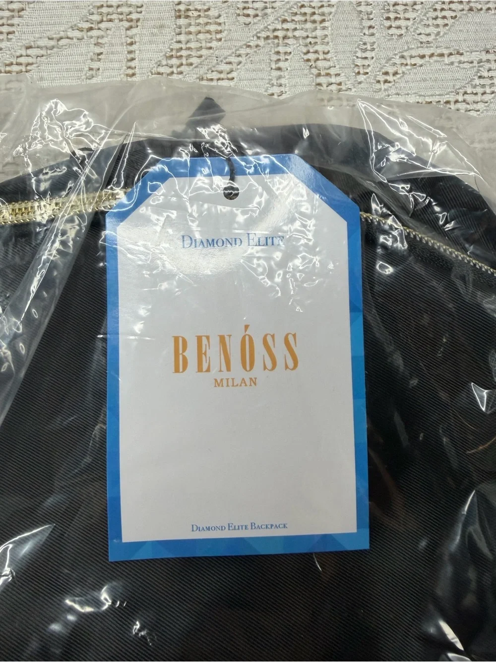 NEW Benoss Milan Diamond Elite Black Men's Backpack with Gold Accents
